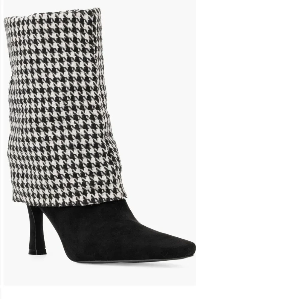 NEW NEW YORK & COMPANY Kalissa Tall Convertible Stiletto Boot Houndstooth 7